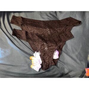 YITTY Womens Lush Lace Bikini and Thong Set Cacao Brown Plus Size 2X NWT